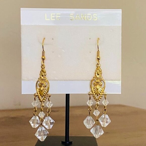 Lee Sands Gold Victorian Crystal Drop Earrings NEW! - Picture 1 of 3